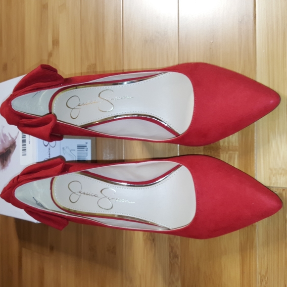 Jessica Simpson Red Suede Pointy Toe Lexava Heels - Picture 1 of 11